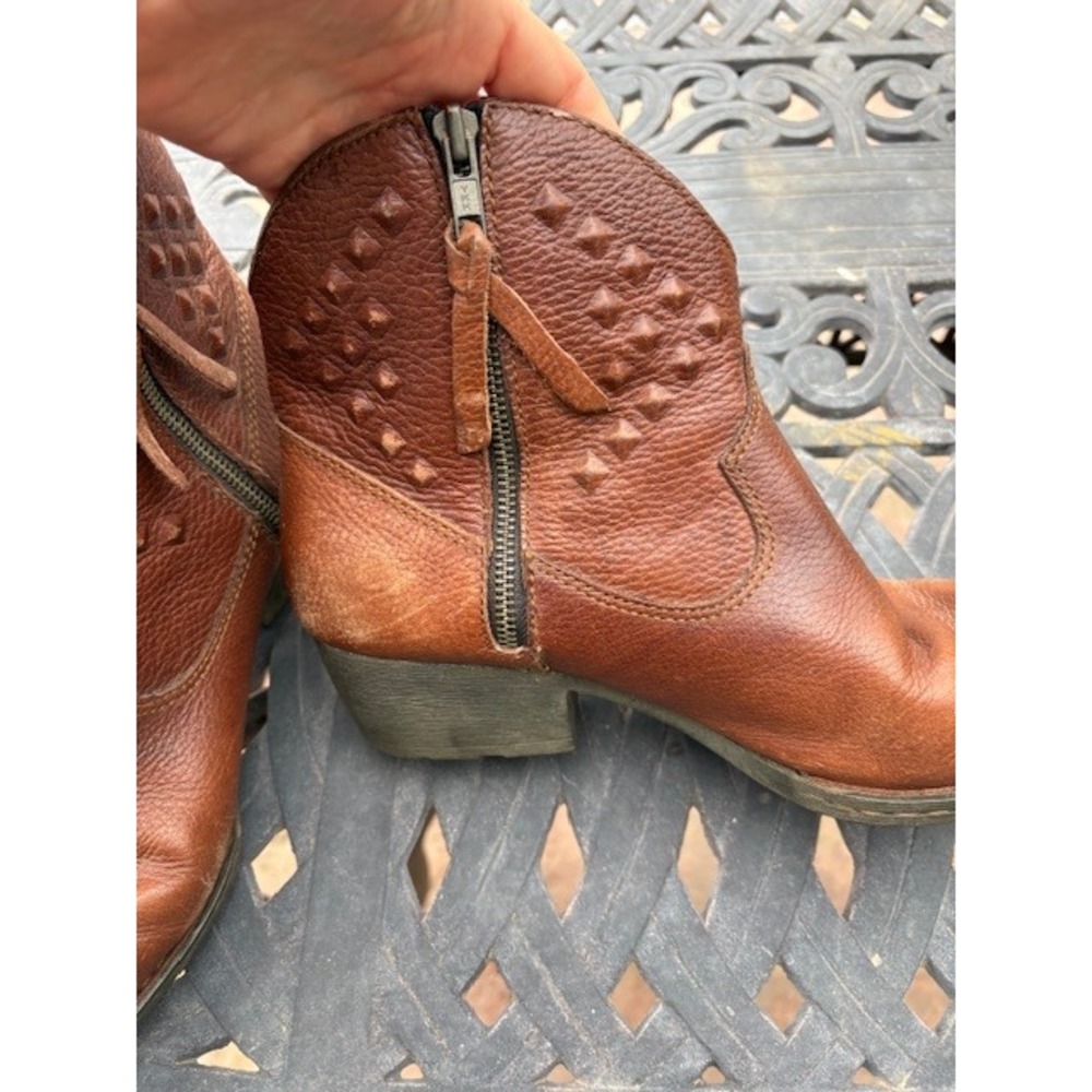 Born Womens Brown Leather Studded Ankle Boots Side Zip Block Heel - Picture 5 of 9